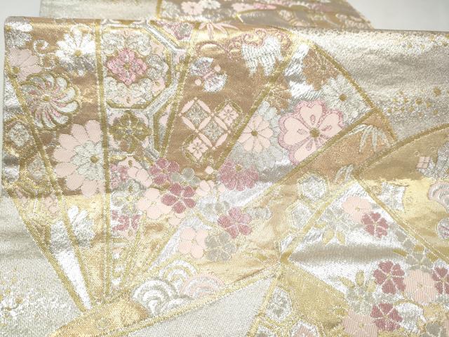 平和屋本店▼両面　全通柄袋帯　檜扇花文　純金箔　正絹　逸品　CABL4822hy