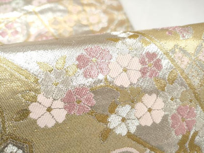 平和屋本店▼両面　全通柄袋帯　檜扇花文　純金箔　正絹　逸品　CABL4822hy