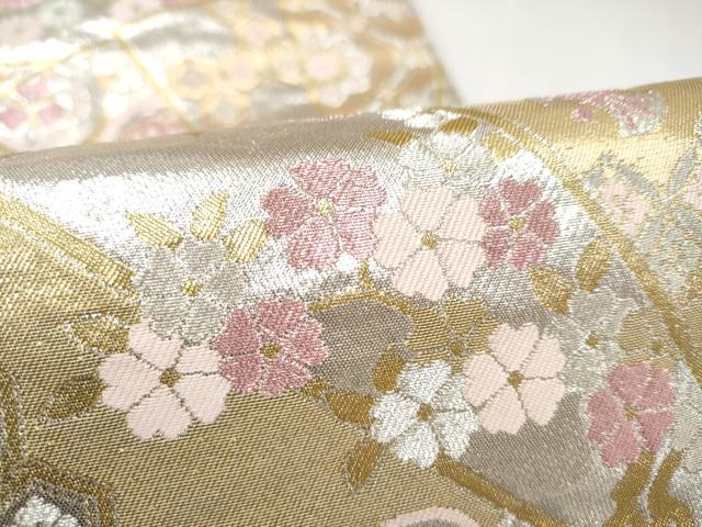 平和屋本店▼両面　全通柄袋帯　檜扇花文　純金箔　正絹　逸品　CABL4822hy