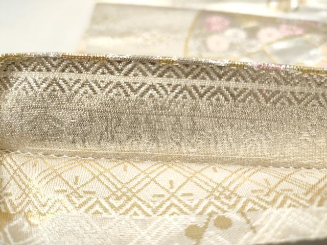 平和屋本店▼両面　全通柄袋帯　檜扇花文　純金箔　正絹　逸品　CABL4822hy