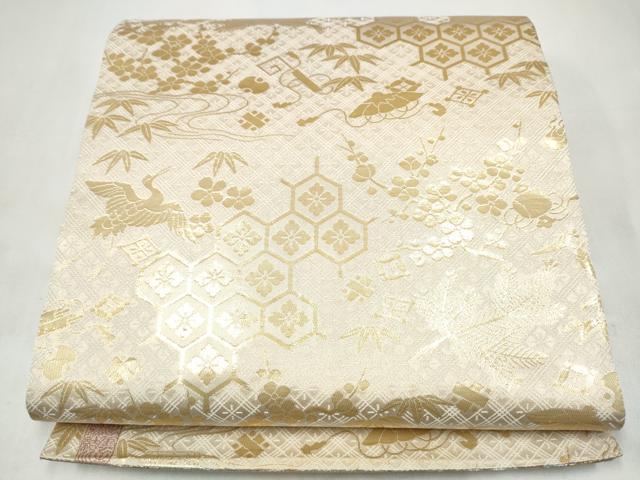 平和屋本店▼両面　全通柄袋帯　檜扇花文　純金箔　正絹　逸品　CABL4822hy
