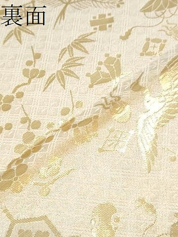 平和屋本店▼両面　全通柄袋帯　檜扇花文　純金箔　正絹　逸品　CABL4822hy