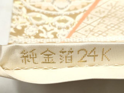 平和屋本店▼六通柄袋帯　唐織　色紙取丸華文　純金箔24K　正絹　逸品　CABL4824hy