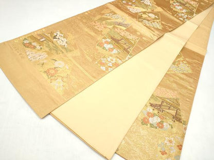 平和屋本店▼六通柄袋帯　色紙重ね風景文　純金箔二重織　正絹　逸品　CABL4827hy