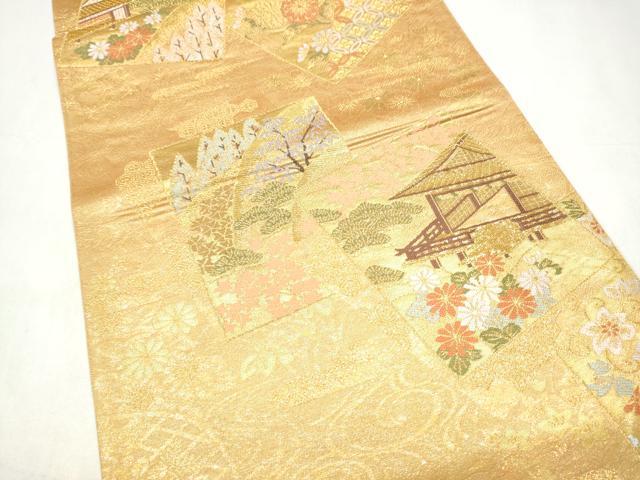 平和屋本店▼六通柄袋帯　色紙重ね風景文　純金箔二重織　正絹　逸品　CABL4827hy