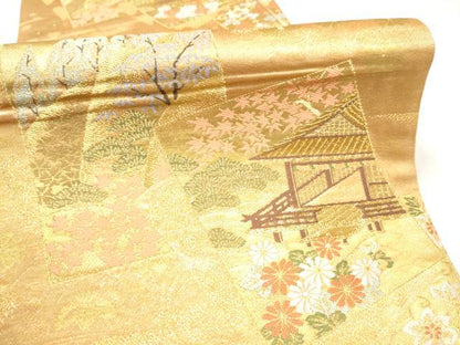 平和屋本店▼六通柄袋帯　色紙重ね風景文　純金箔二重織　正絹　逸品　CABL4827hy
