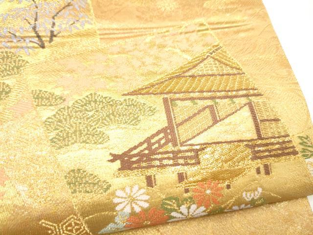 平和屋本店▼六通柄袋帯　色紙重ね風景文　純金箔二重織　正絹　逸品　CABL4827hy