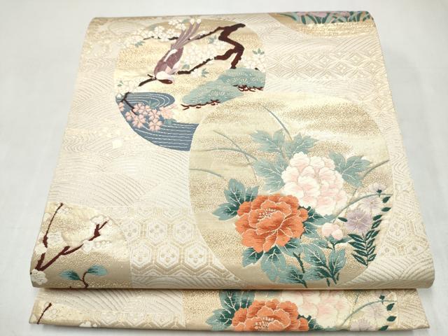 平和屋本店▼六通柄袋帯　唐織　休み鳥枝花文　琳派純金箔24K　正絹　逸品　CABL4833hy