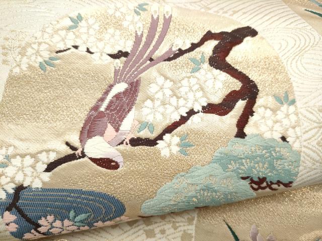 平和屋本店▼六通柄袋帯　唐織　休み鳥枝花文　琳派純金箔24K　正絹　逸品　CABL4833hy