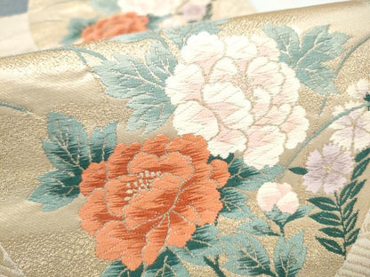 平和屋本店▼六通柄袋帯　唐織　休み鳥枝花文　琳派純金箔24K　正絹　逸品　CABL4833hy
