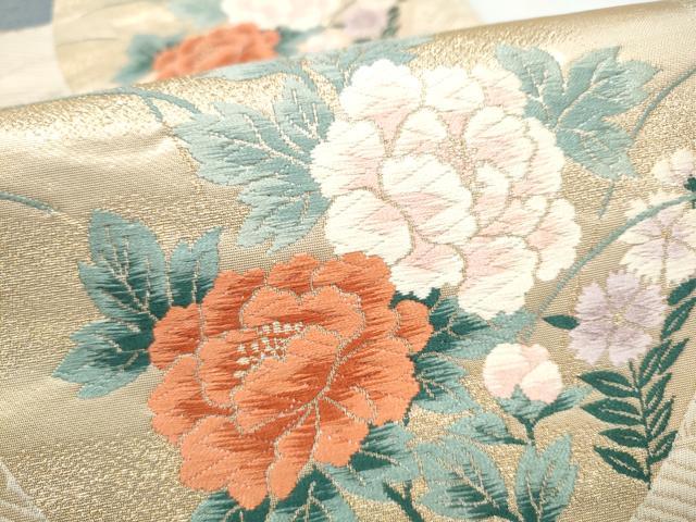 平和屋本店▼六通柄袋帯　唐織　休み鳥枝花文　琳派純金箔24K　正絹　逸品　CABL4833hy