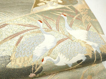 平和屋本店▼六通柄袋帯　唐織　色紙重ね草花鶴文　本金箔　正絹　逸品　CABL4834hy