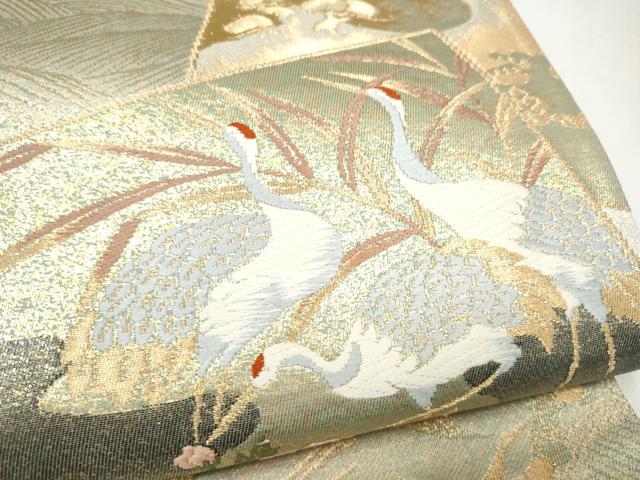平和屋本店▼六通柄袋帯　唐織　色紙重ね草花鶴文　本金箔　正絹　逸品　CABL4834hy