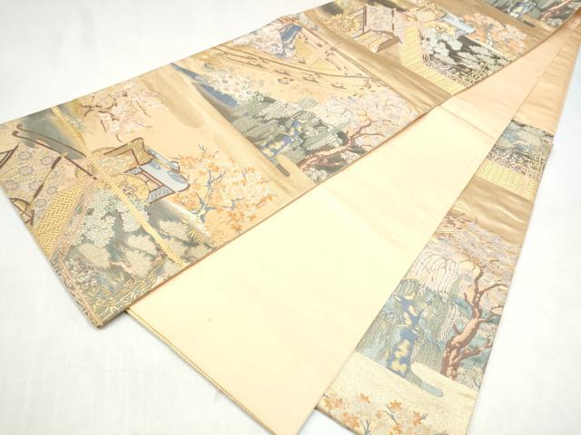 平和屋本店▼六通柄袋帯　唐織　名園眺望　純金箔　正絹　逸品　CABL4836hy