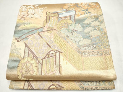 平和屋本店▼六通柄袋帯　唐織　名園眺望　純金箔　正絹　逸品　CABL4836hy