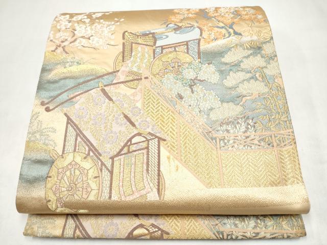 平和屋本店▼六通柄袋帯　唐織　名園眺望　純金箔　正絹　逸品　CABL4836hy