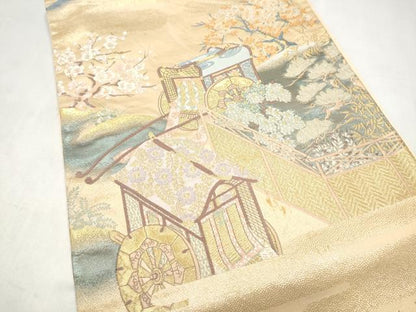 平和屋本店▼六通柄袋帯　唐織　名園眺望　純金箔　正絹　逸品　CABL4836hy