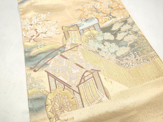 平和屋本店▼六通柄袋帯　唐織　名園眺望　純金箔　正絹　逸品　CABL4836hy