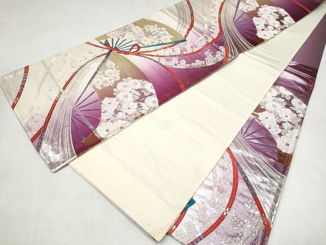 平和屋本店▼六通柄袋帯　唐織　エレガンス　扇面花文　純金箔24K　正絹　逸品　CABL4838hy