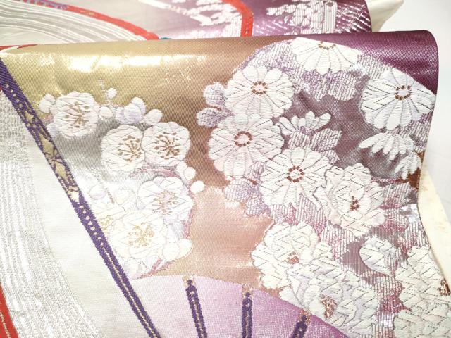 平和屋本店▼六通柄袋帯　唐織　エレガンス　扇面花文　純金箔24K　正絹　逸品　CABL4838hy