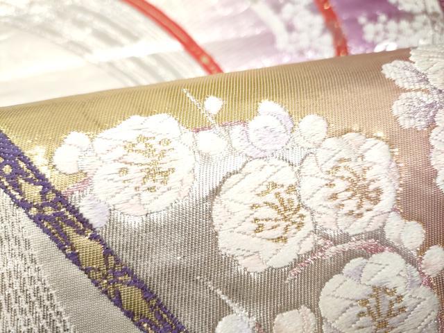 平和屋本店▼六通柄袋帯　唐織　エレガンス　扇面花文　純金箔24K　正絹　逸品　CABL4838hy