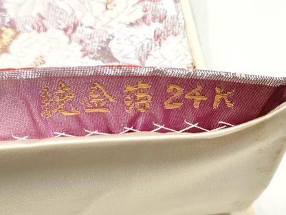 平和屋本店▼六通柄袋帯　唐織　エレガンス　扇面花文　純金箔24K　正絹　逸品　CABL4838hy