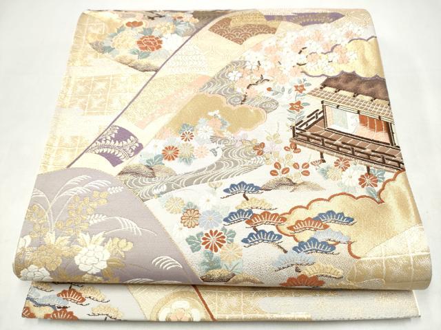 平和屋本店▼六通柄袋帯　唐織　醍醐花宴文　本金箔　正絹　逸品　CABL4839hy