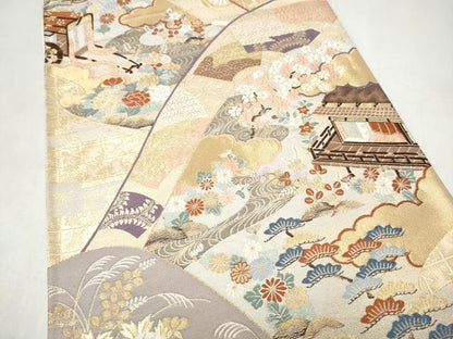 平和屋本店▼六通柄袋帯　唐織　醍醐花宴文　本金箔　正絹　逸品　CABL4839hy
