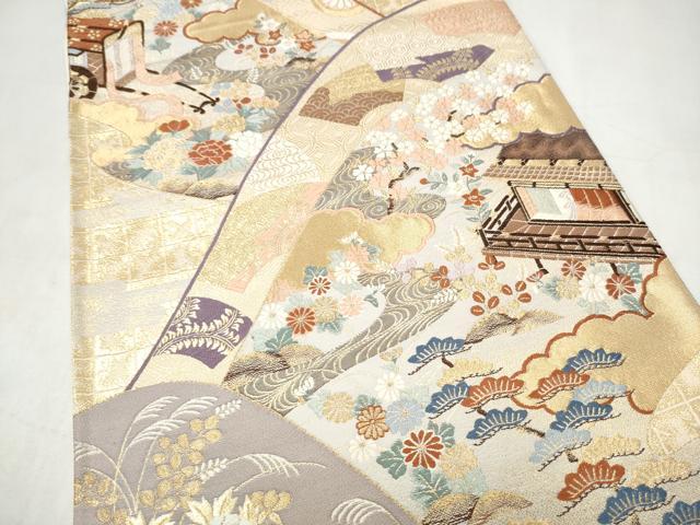 平和屋本店▼六通柄袋帯　唐織　醍醐花宴文　本金箔　正絹　逸品　CABL4839hy