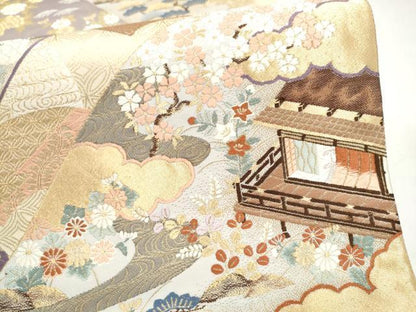 平和屋本店▼六通柄袋帯　唐織　醍醐花宴文　本金箔　正絹　逸品　CABL4839hy