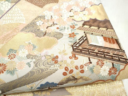 平和屋本店▼六通柄袋帯　唐織　醍醐花宴文　本金箔　正絹　逸品　CABL4839hy