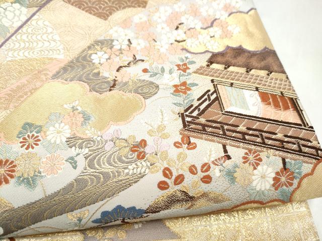 平和屋本店▼六通柄袋帯　唐織　醍醐花宴文　本金箔　正絹　逸品　CABL4839hy