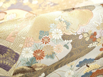 平和屋本店▼六通柄袋帯　唐織　醍醐花宴文　本金箔　正絹　逸品　CABL4839hy