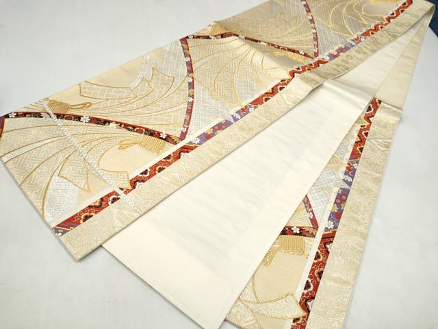 平和屋本店▼六通柄袋帯　束ね熨斗　花文　本金箔　正絹　逸品　CABL4842hy