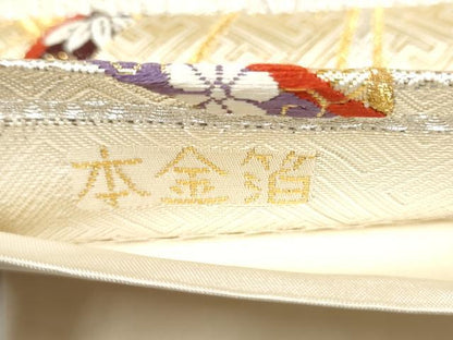 平和屋本店▼六通柄袋帯　束ね熨斗　花文　本金箔　正絹　逸品　CABL4842hy