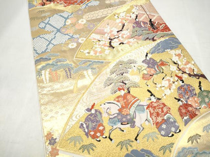 平和屋本店▼六通柄袋帯　唐織　地紙人物風景文　本金箔　正絹　逸品　CABL4843hy