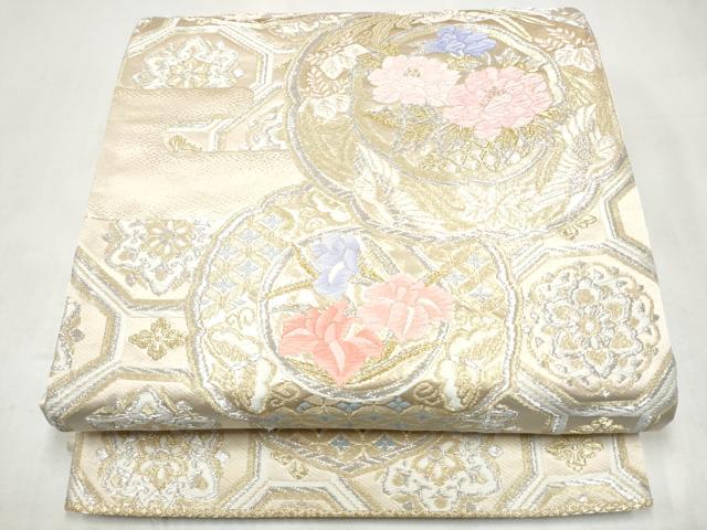 平和屋本店▼六通柄袋帯　絵皿花文　本金箔24K　正絹　逸品　CABL4852hy