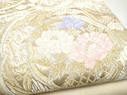 平和屋本店▼六通柄袋帯　絵皿花文　本金箔24K　正絹　逸品　CABL4852hy