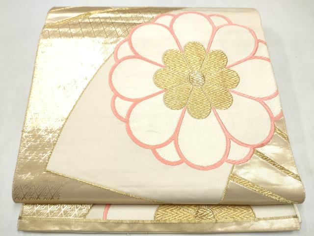 平和屋本店▼六通柄袋帯　唐織　扇面舞花文　本金箔24K　正絹　逸品　CABL4856hy