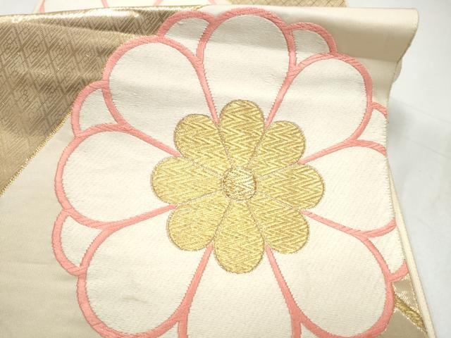 平和屋本店▼六通柄袋帯　唐織　扇面舞花文　本金箔24K　正絹　逸品　CABL4856hy