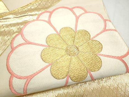 平和屋本店▼六通柄袋帯　唐織　扇面舞花文　本金箔24K　正絹　逸品　CABL4856hy