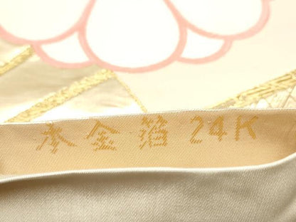 平和屋本店▼六通柄袋帯　唐織　扇面舞花文　本金箔24K　正絹　逸品　CABL4856hy