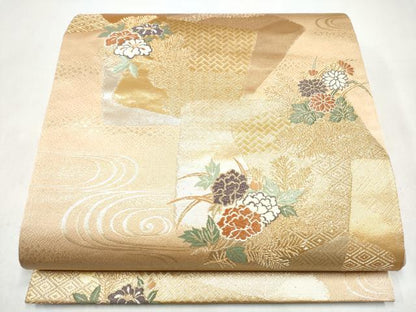 平和屋本店▼六通柄袋帯　唐織　吉祥文様　24K本金箔　正絹　逸品　CABL4857hy