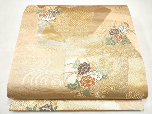 平和屋本店▼六通柄袋帯　唐織　吉祥文様　24K本金箔　正絹　逸品　CABL4857hy