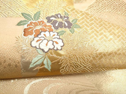 平和屋本店▼六通柄袋帯　唐織　吉祥文様　24K本金箔　正絹　逸品　CABL4857hy