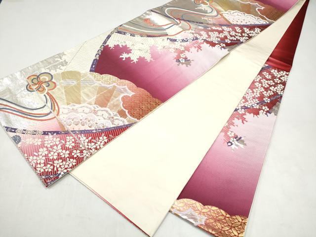 平和屋本店▼六通柄袋帯　唐織　シルエット　檜扇花文　純金箔24K　正絹　逸品　CABL4858hy
