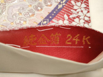 平和屋本店▼六通柄袋帯　唐織　シルエット　檜扇花文　純金箔24K　正絹　逸品　CABL4858hy