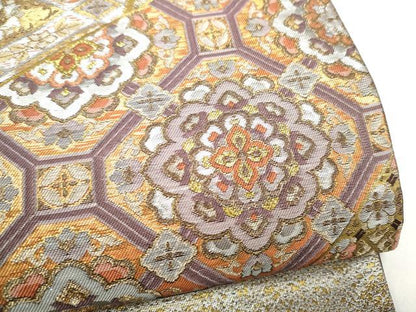 平和屋本店▼六通柄袋帯　献上錦　本金箔二重　正絹　逸品　CABL4859hy