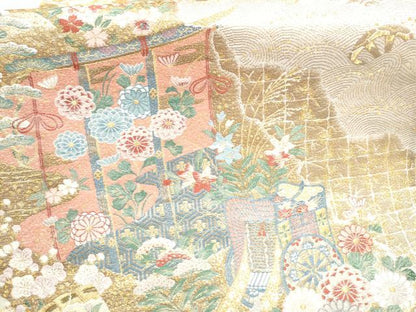 平和屋本店▼六通柄袋帯　薫舞桧扇文　本金箔　正絹　逸品　CABL4860hy