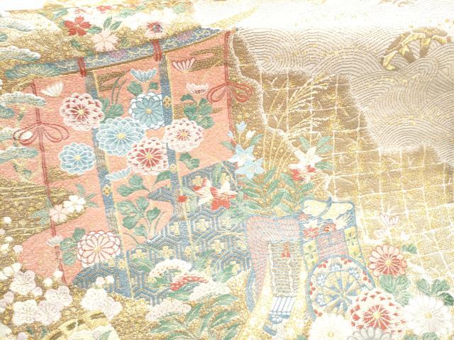 平和屋本店▼六通柄袋帯　薫舞桧扇文　本金箔　正絹　逸品　CABL4860hy